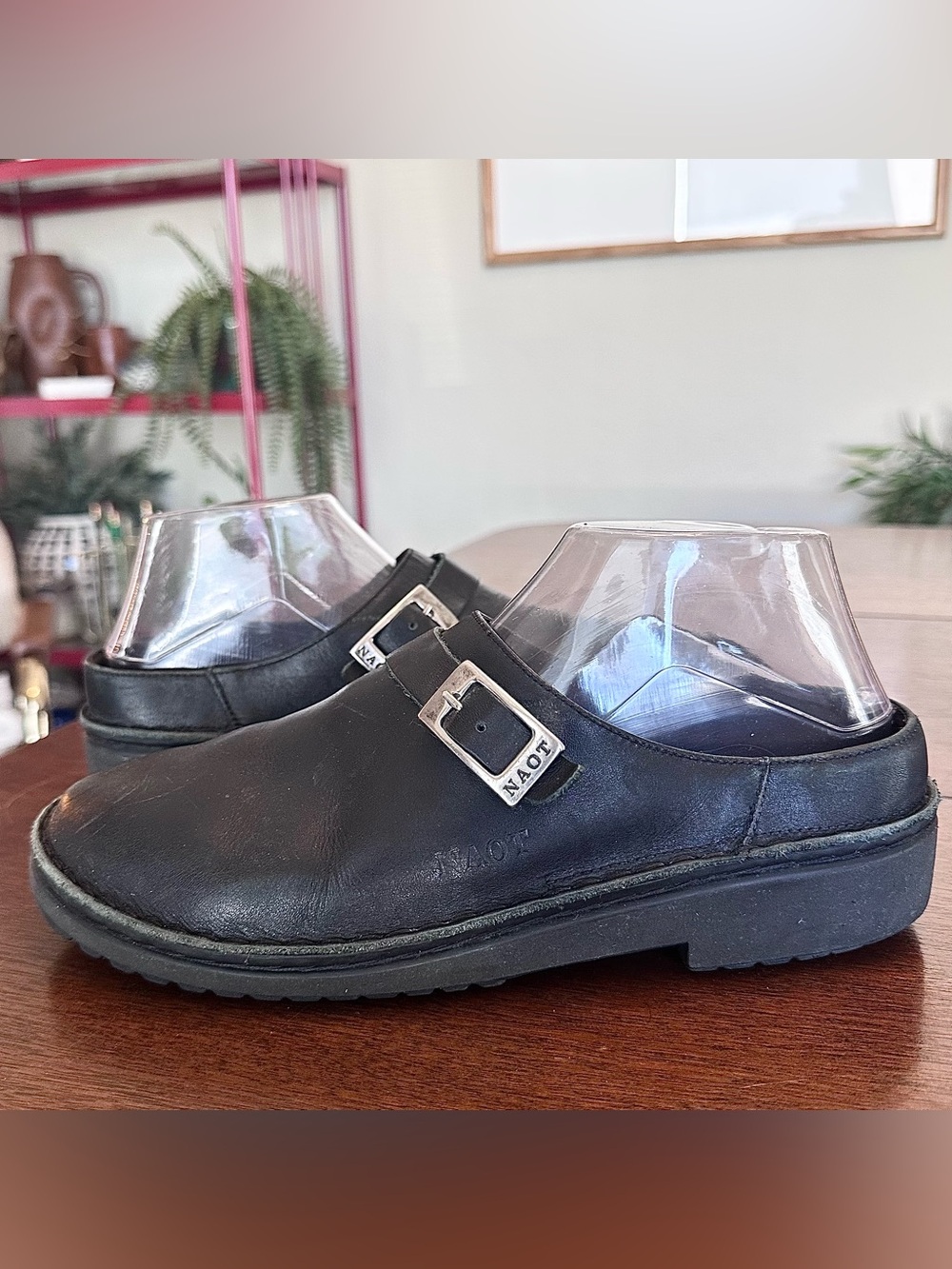 Naot Black Leather Buckle Clog Mules Slip On Shoes - Size 40 US 9-9.5